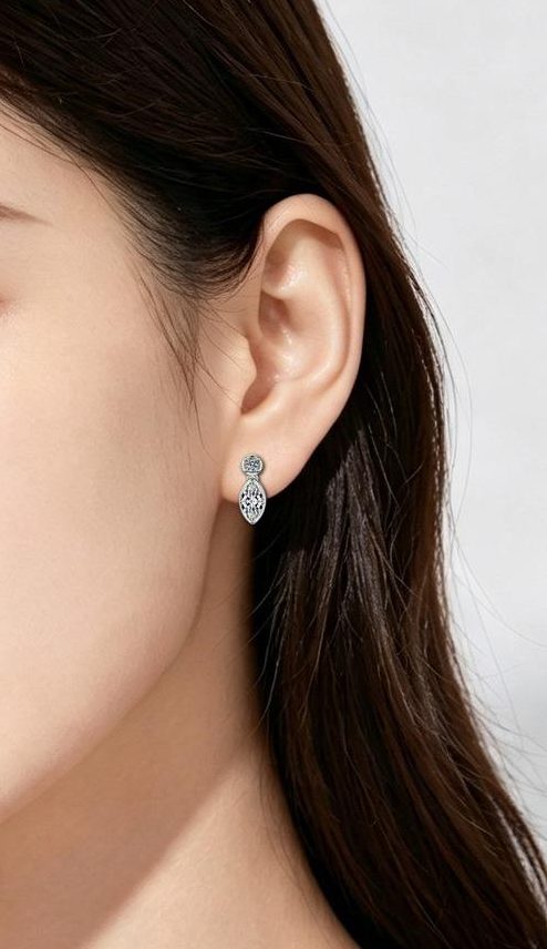 Floral Cluster Drop Earrings - model